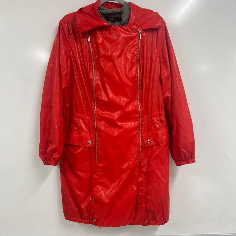 Nine West Red Rain Jacket Lightweight Hooded Windbreaker Trench ChicUtility City